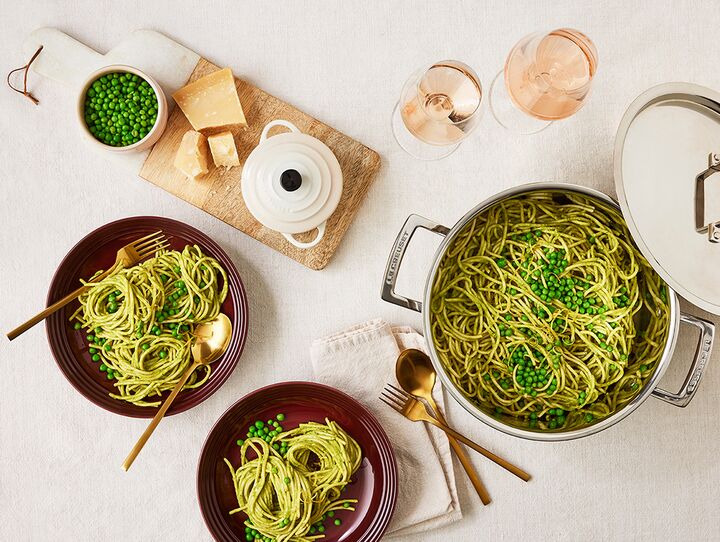 Spaghetti med grön ärtpesto